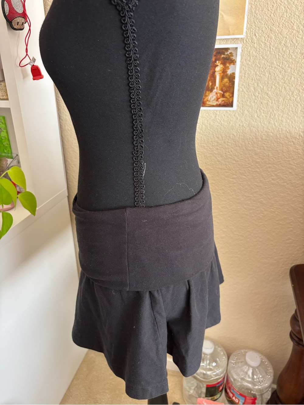 Brandy Melville Black Y2K Fold Over Skater Mini Skirt - Picture 2 of 7